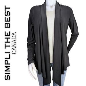 Simpli The Best Open Cardigan 12 Large Black Waterfall Front Stretch Flowy
